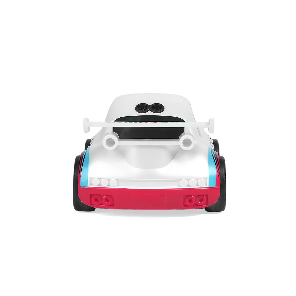 White mini RC drift car rear view with spoiler-BRRRRT