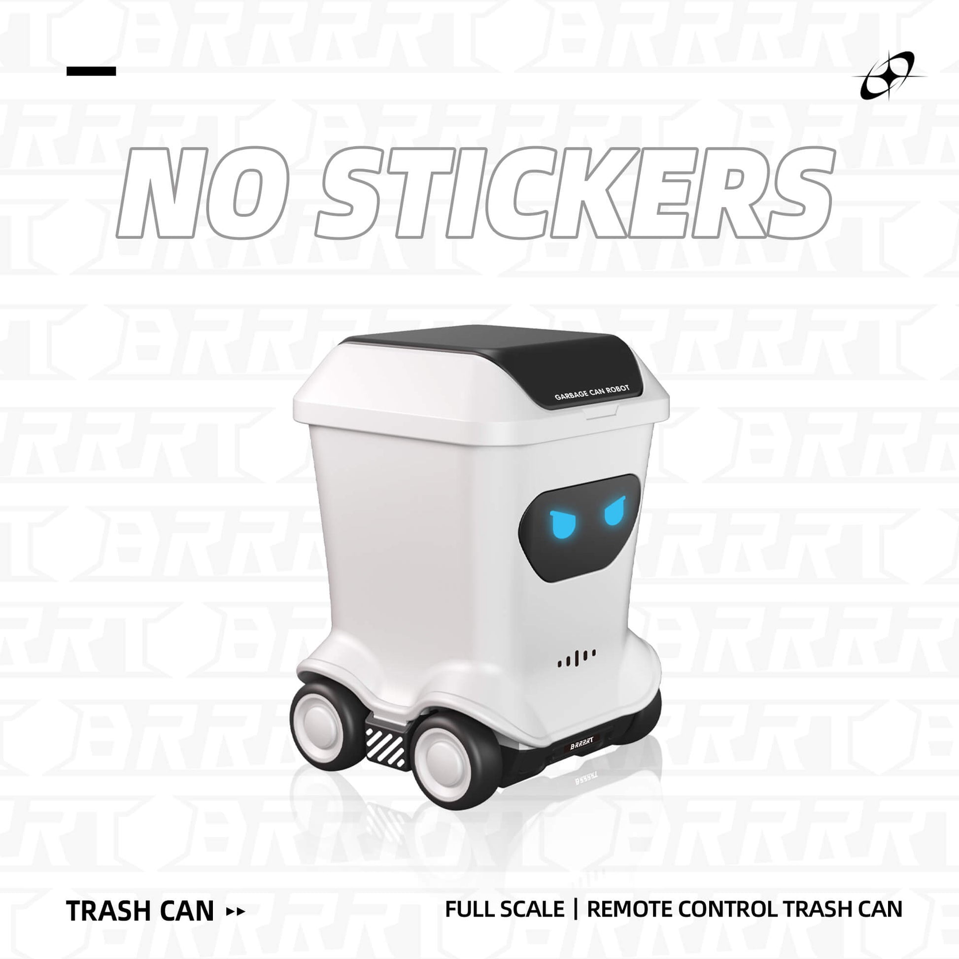 Mini RC toy trash can with minimalist design no stickers version for clean robot desk toy style – BRRRRT