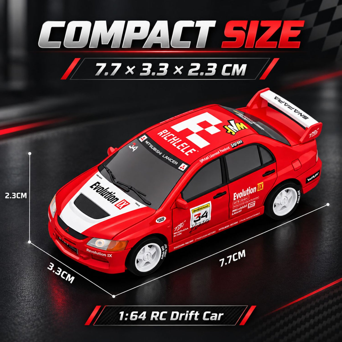 Licensed 1:64 Mitsubishi Lancer Evolution IX WRC RC Drift Car