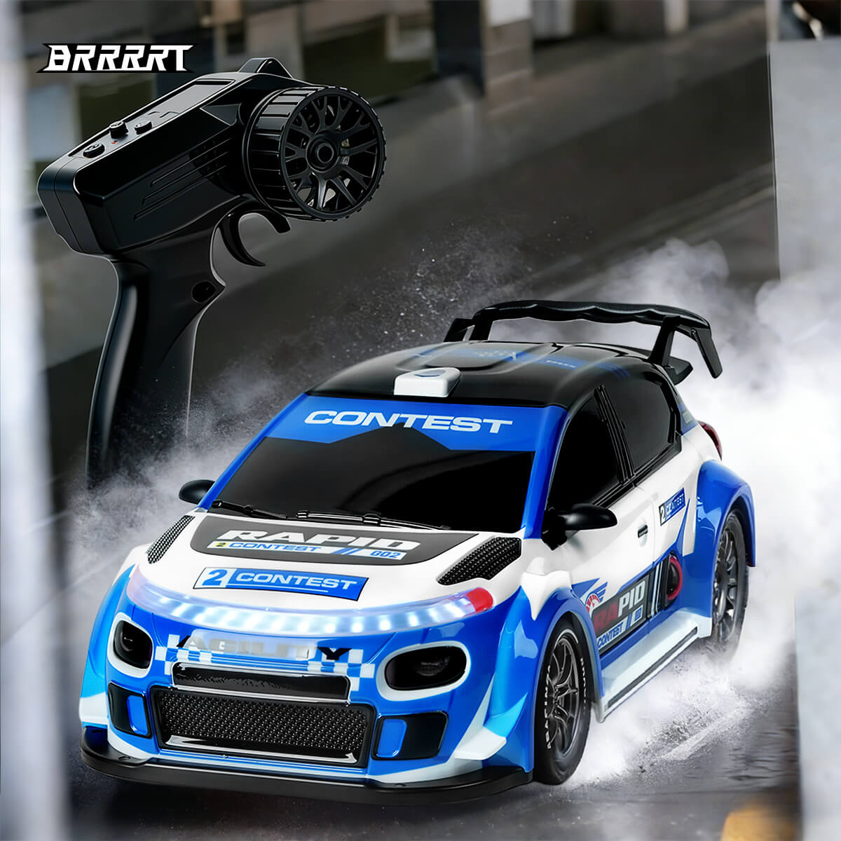 RC Rally Car with Remote Control in Action, High Gloss Finish, Shockproof Performance -BRRRRT