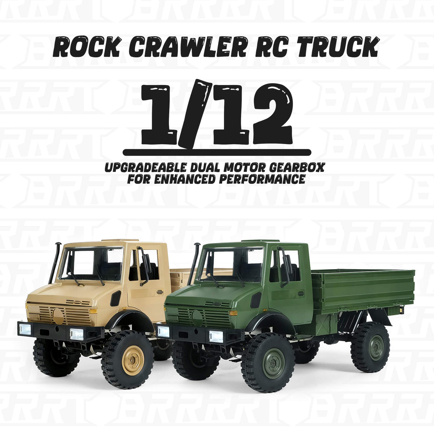 RC Rock Crawler 1/12 Scale Military Off-Road Truck Side View-BRRRRT