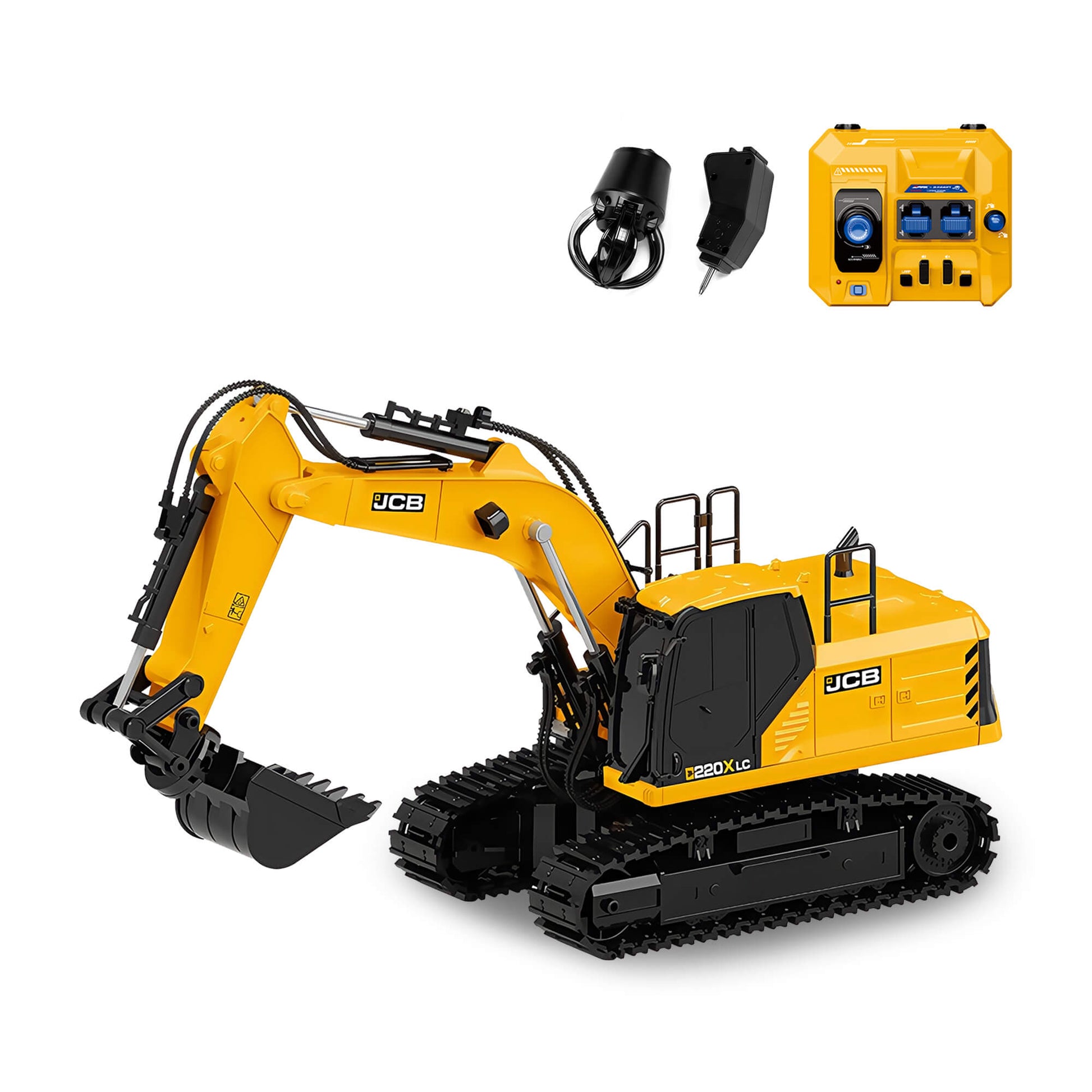 Remote-Controlled Excavator Toy With 3 Interchangeable Attachments Studio Display With Grabber Hammer And Bucket 14 Channel RC Construction Vehicle -BRRRRT
