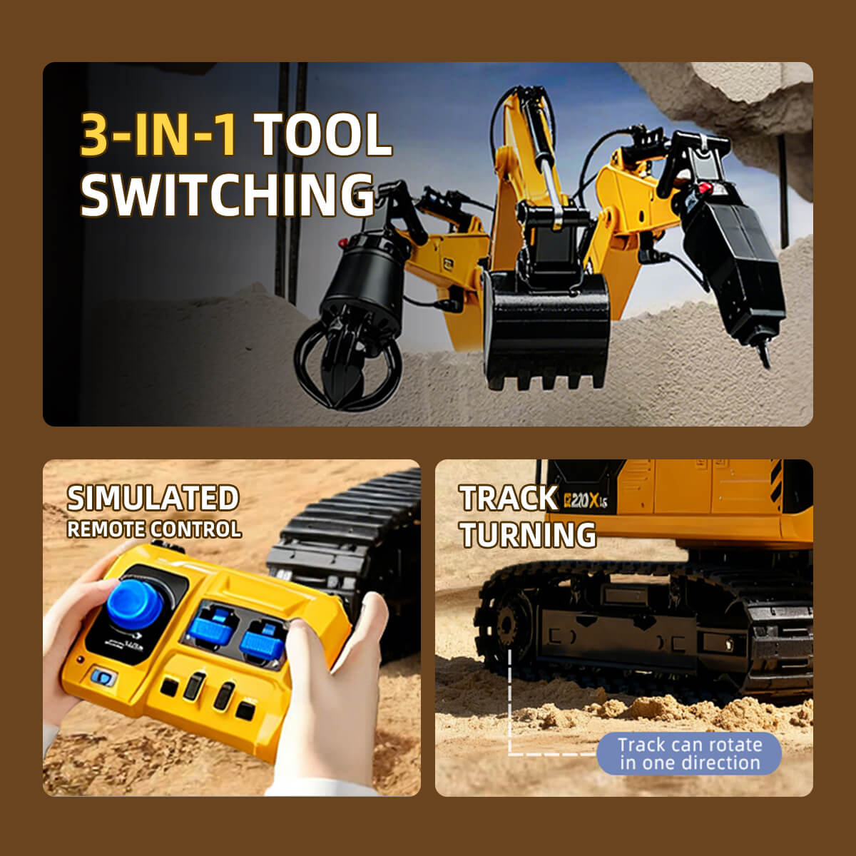 Remote-Controlled Excavator Toy - 3-in-1 Tool Switching for Versatile Tasks -BRRRRT