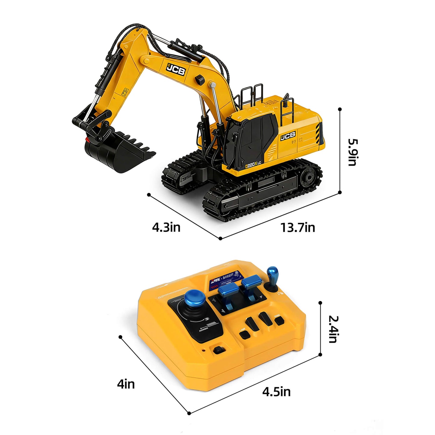 Remote-Controlled Excavator Toy with 3 Interchangeable Attachments
