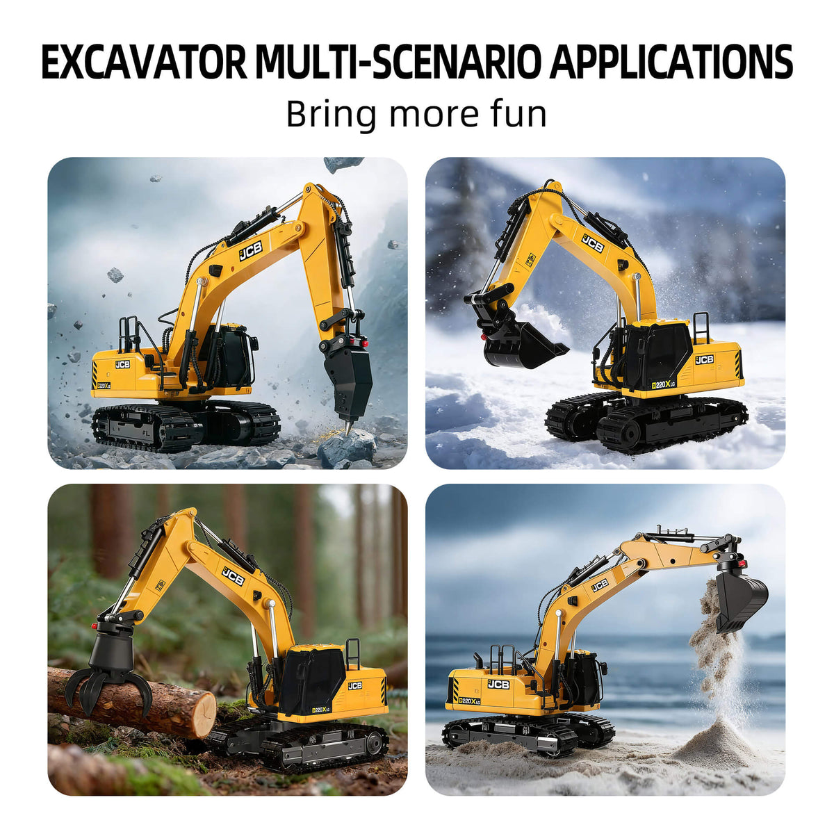 Remote-Controlled Excavator Toy with 3 Interchangeable Attachments - BRRRRT