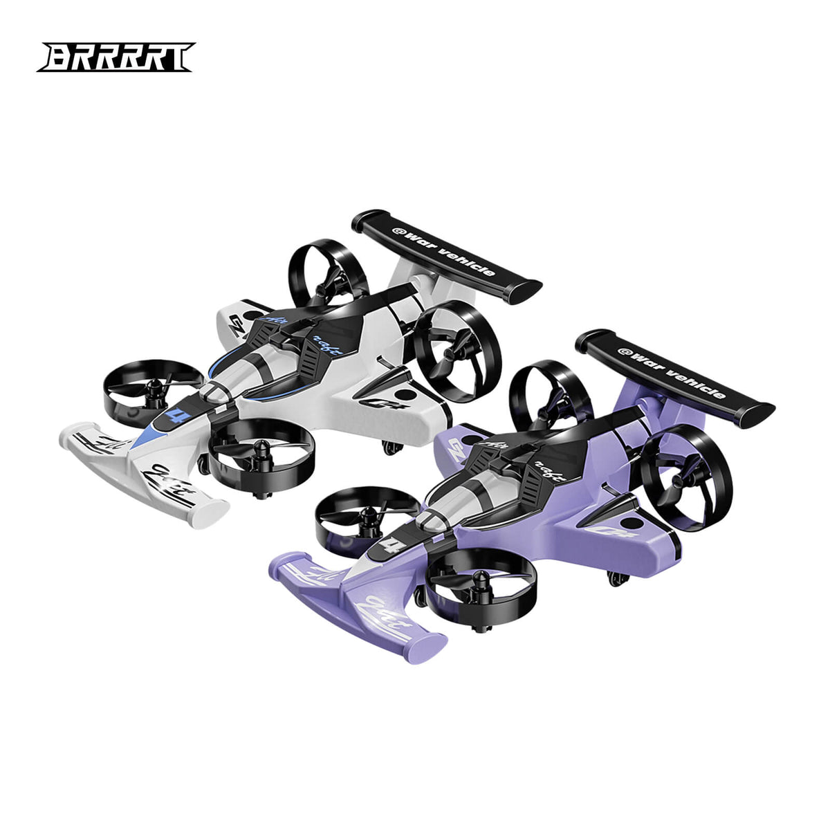 Remote-controlled Flying Car and Drift Car 2‑in‑1 in white and purple - BRRRRT